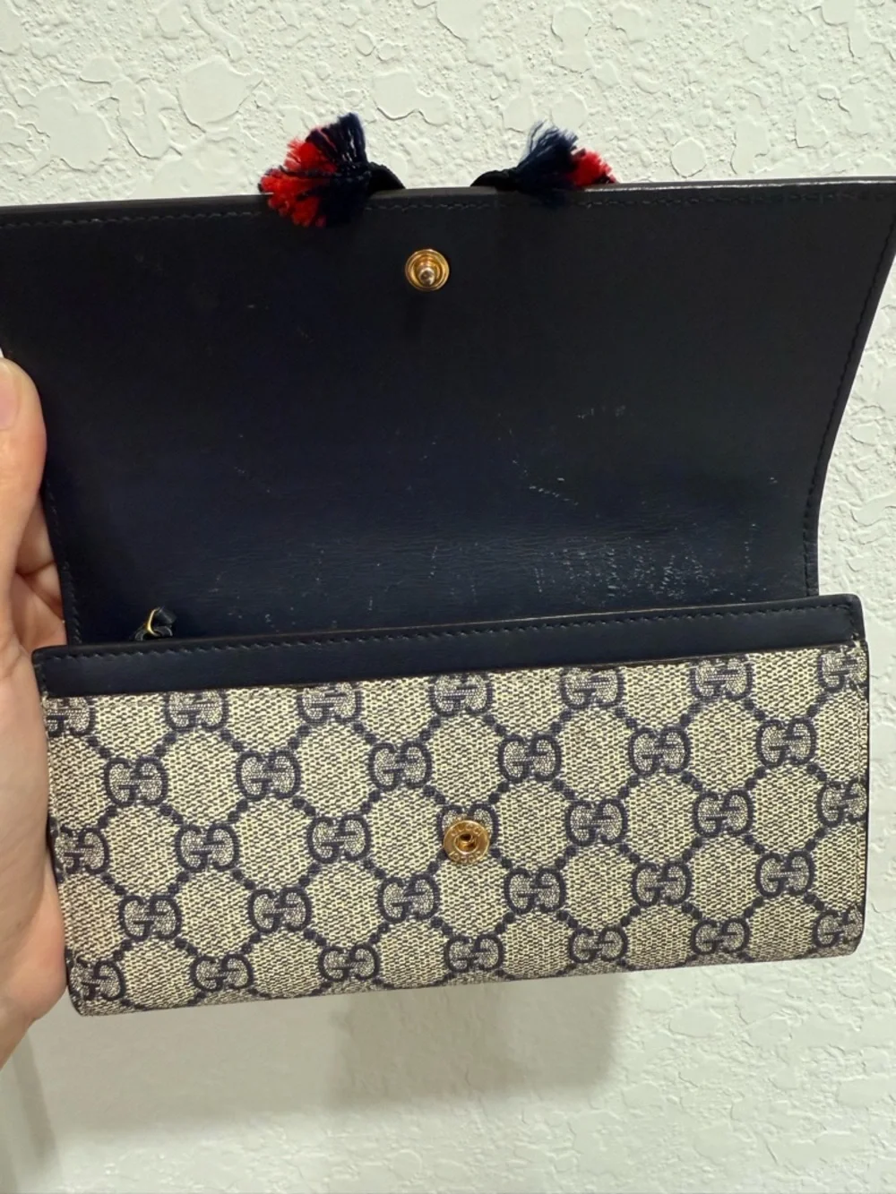 Gucci Red and Navy Ribbon Continental Wallet - Picture 3 of 6